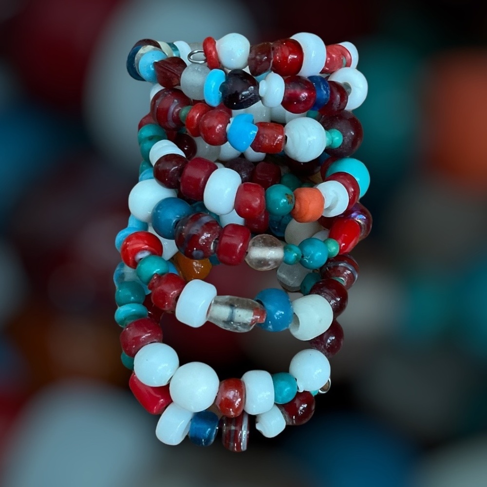 💖 Colourful Beaded Memory Wire Wrap Bracelet 💖